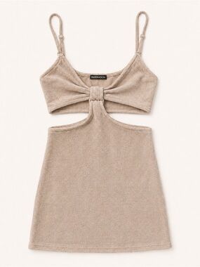 Papermoon Taupe Textured Knot-Front Cutout Mini Dress XS